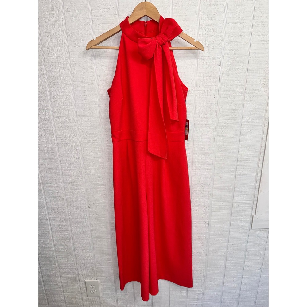 Vince Camuto Jumpsuit Women Red Bow Halter Neck Sleeveless Wide Leg 4